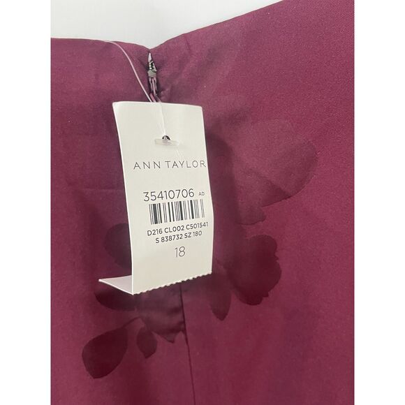 Ann Taylor Women's Dress Fit & Flare Jacquard Flutter Sleeve 18 Maroon Floral - Picture 6 of 11
